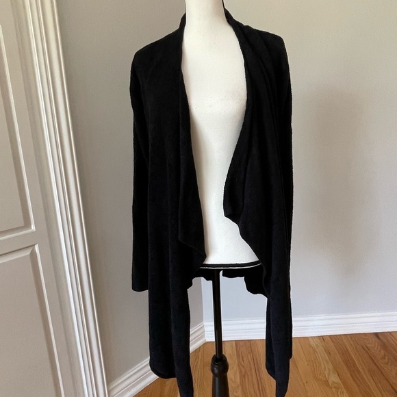 Barefoot Dreams Bamboo Chic Lite S/M open front cardigan in black - Picture 1 of 12